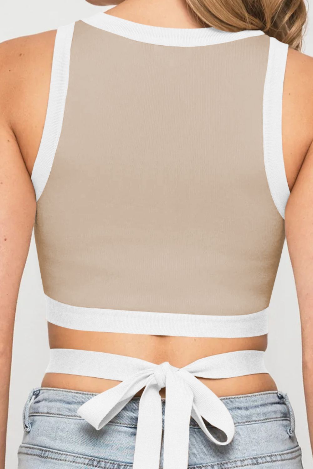 Contrast Tie Back Round Neck Tank - nailedmoms