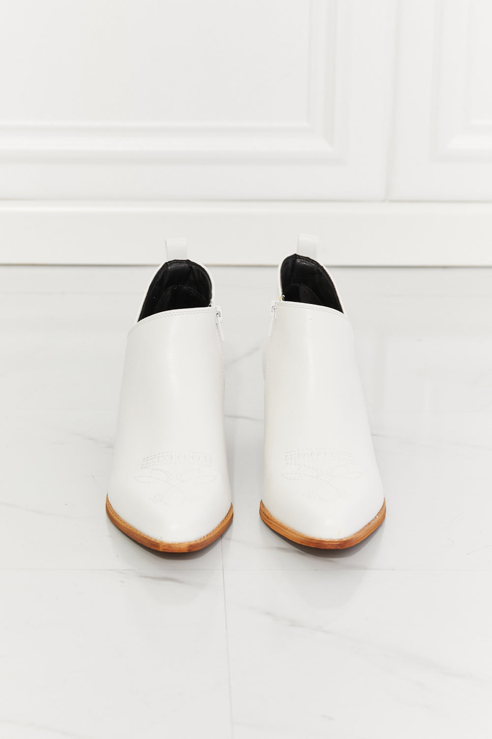 MMShoes Trust Yourself Embroidered Crossover Cowboy Bootie in White - nailedmoms