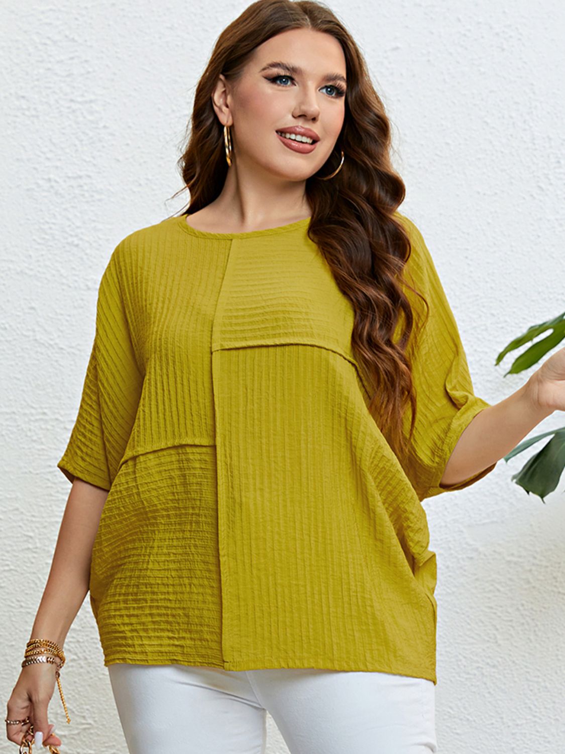 Plus Size Seam Detail Half Sleeve Top - nailedmoms