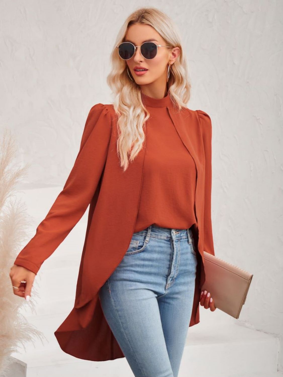 Long Puff Sleeve High-Low Blouse - nailedmoms