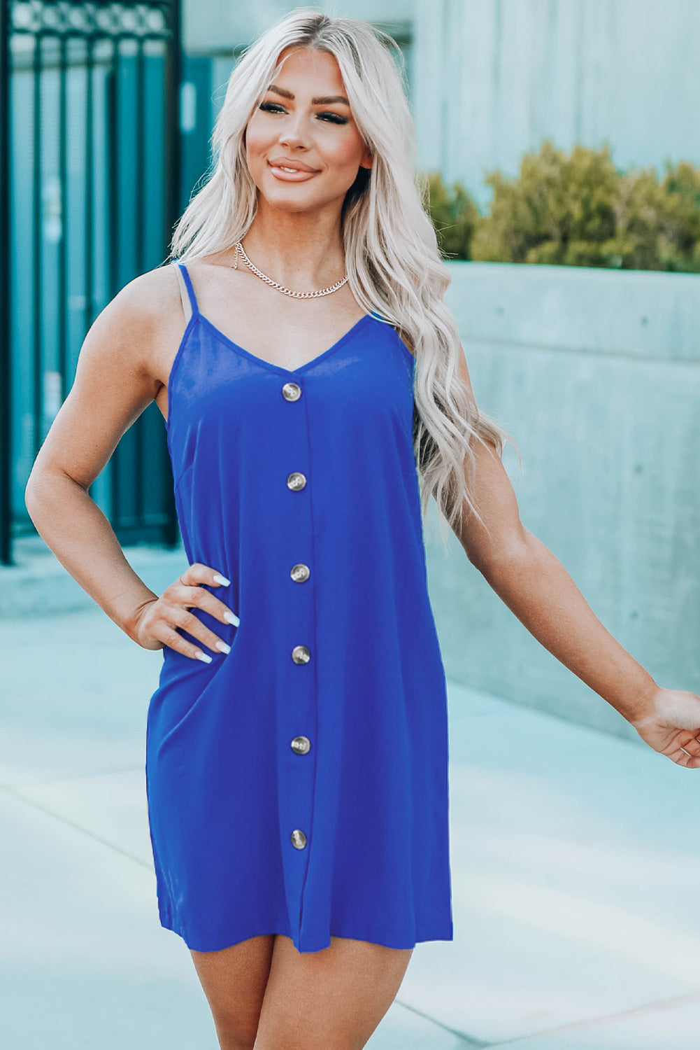 Buttoned Spaghetti Strap Dress - nailedmoms