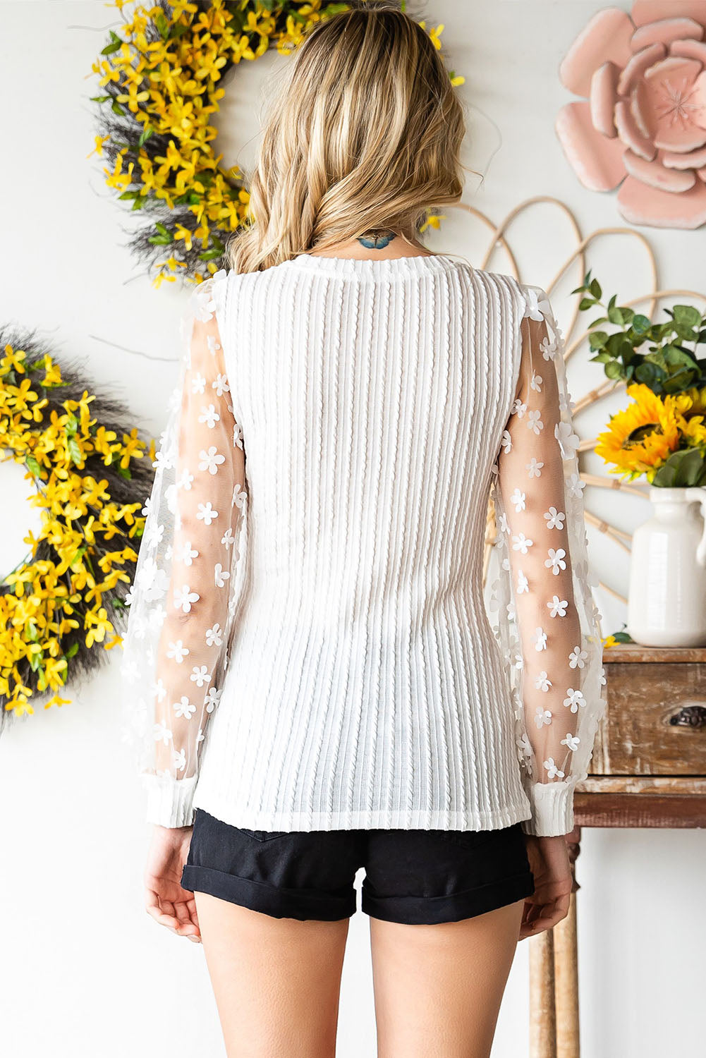 Textured Applique Long Sleeve Blouse - nailedmoms