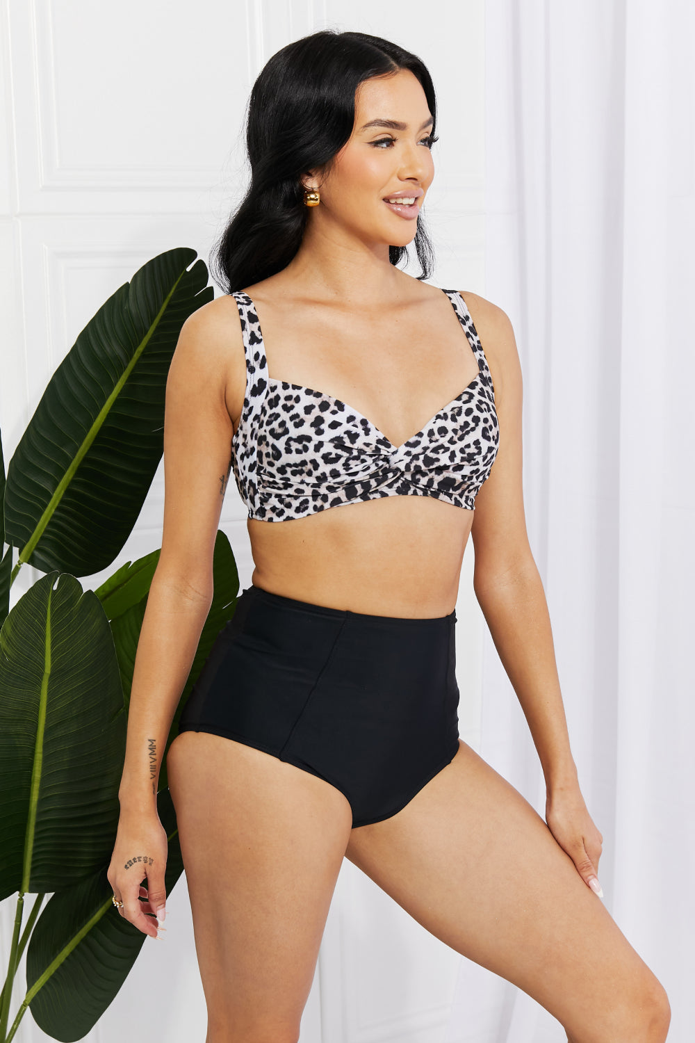 Marina West Swim Take A Dip Twist High-Rise Bikini in Leopard - nailedmoms