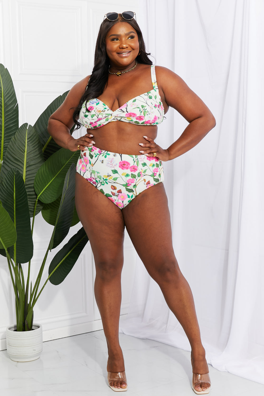 Marina West Swim Take A Dip Twist High-Rise Bikini in Cream - nailedmoms