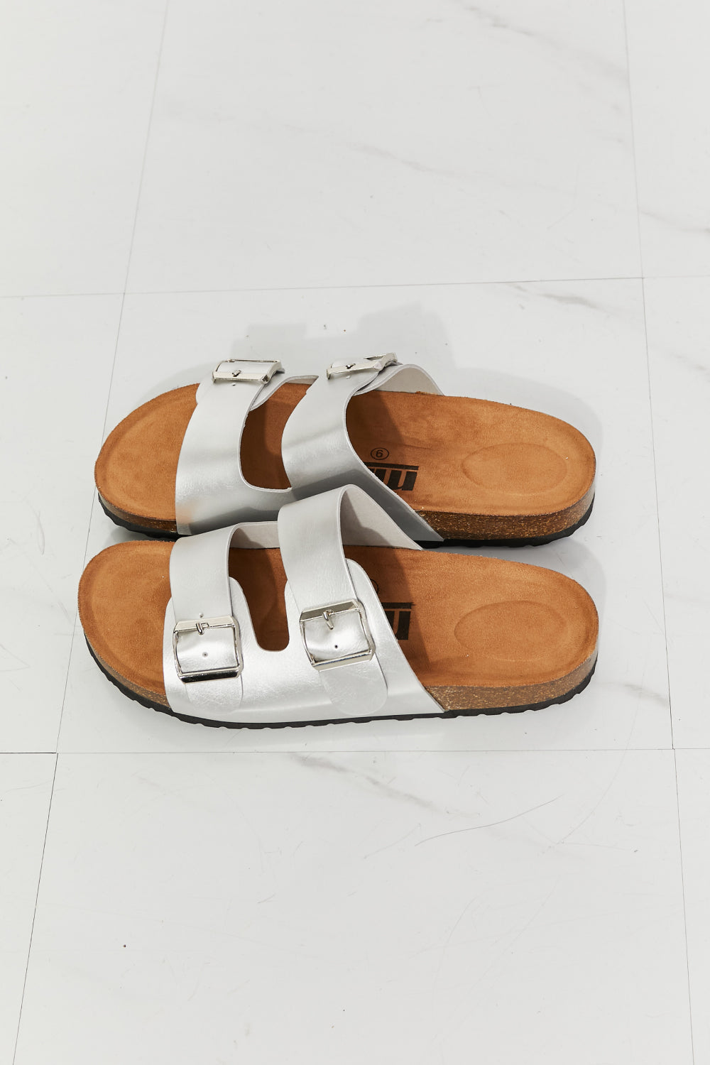 MMShoes Best Life Double-Banded Slide Sandal in Silver - nailedmoms