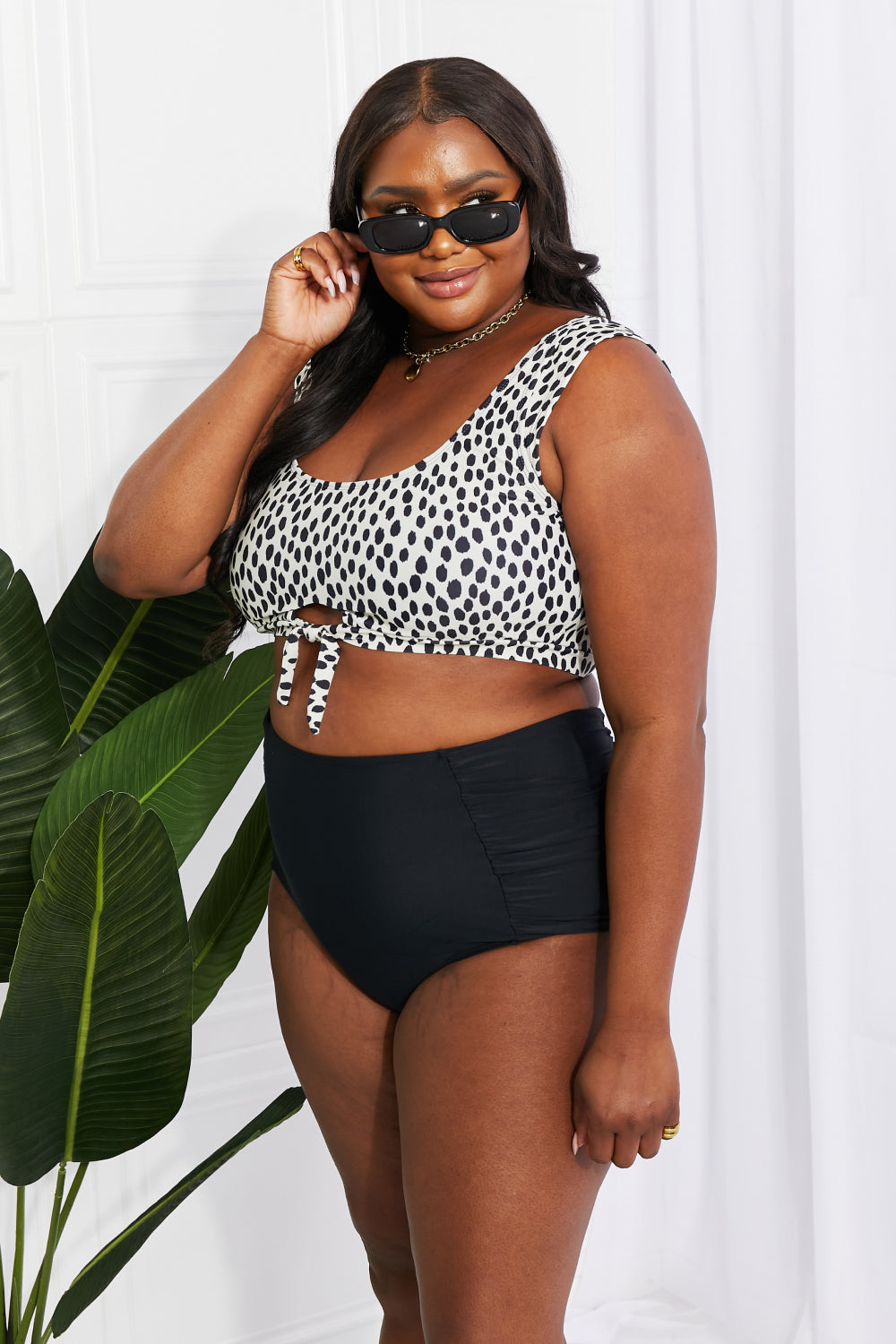 Marina West Swim Sanibel Crop Swim Top and Ruched Bottoms Set in Black - nailedmoms