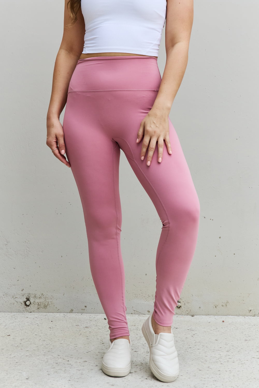 Zenana Fit For You Full Size High Waist Active Leggings in Light Rose - nailedmoms