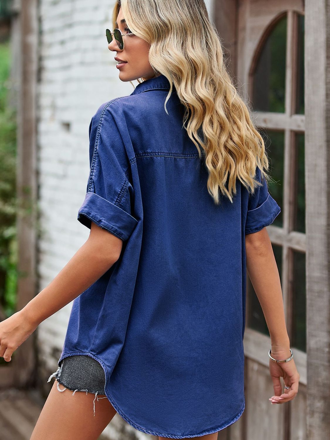 Collared Neck Denim Jacket with Pockets - nailedmoms