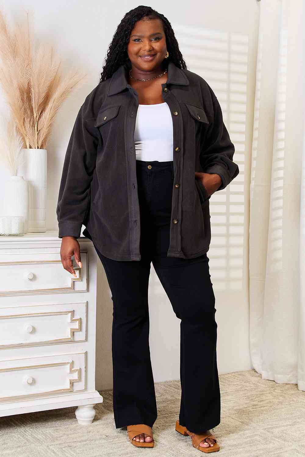 Heimish Cozy Girl Full Size Button Down Shacket - nailedmoms