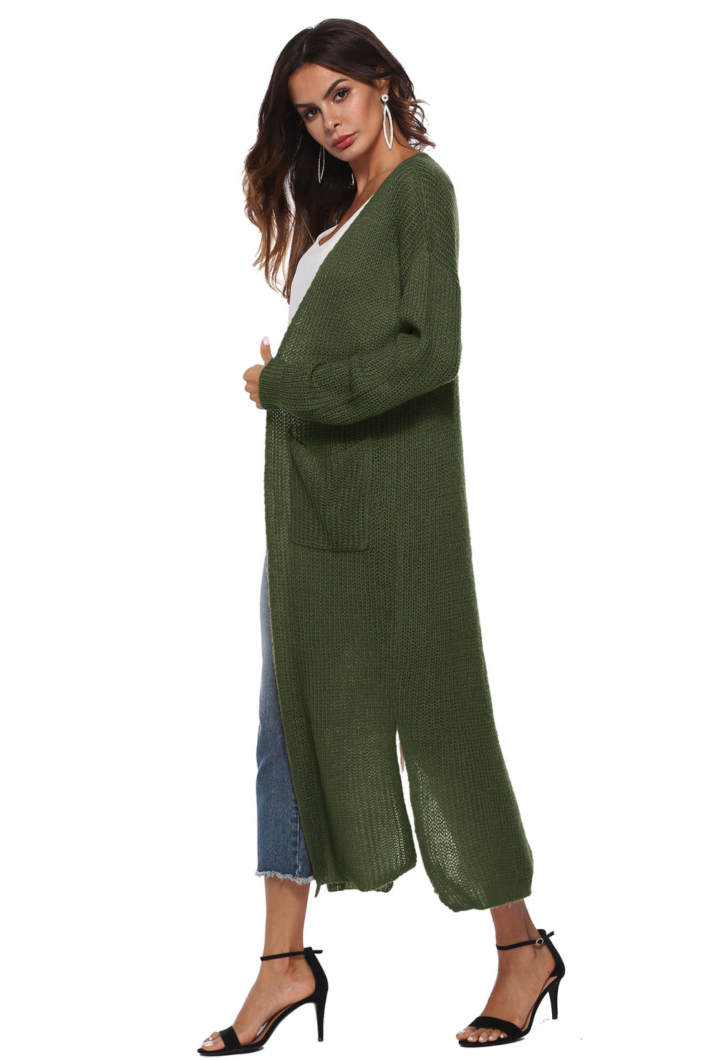 Long Sleeve Open Front Buttoned Cardigan - nailedmoms