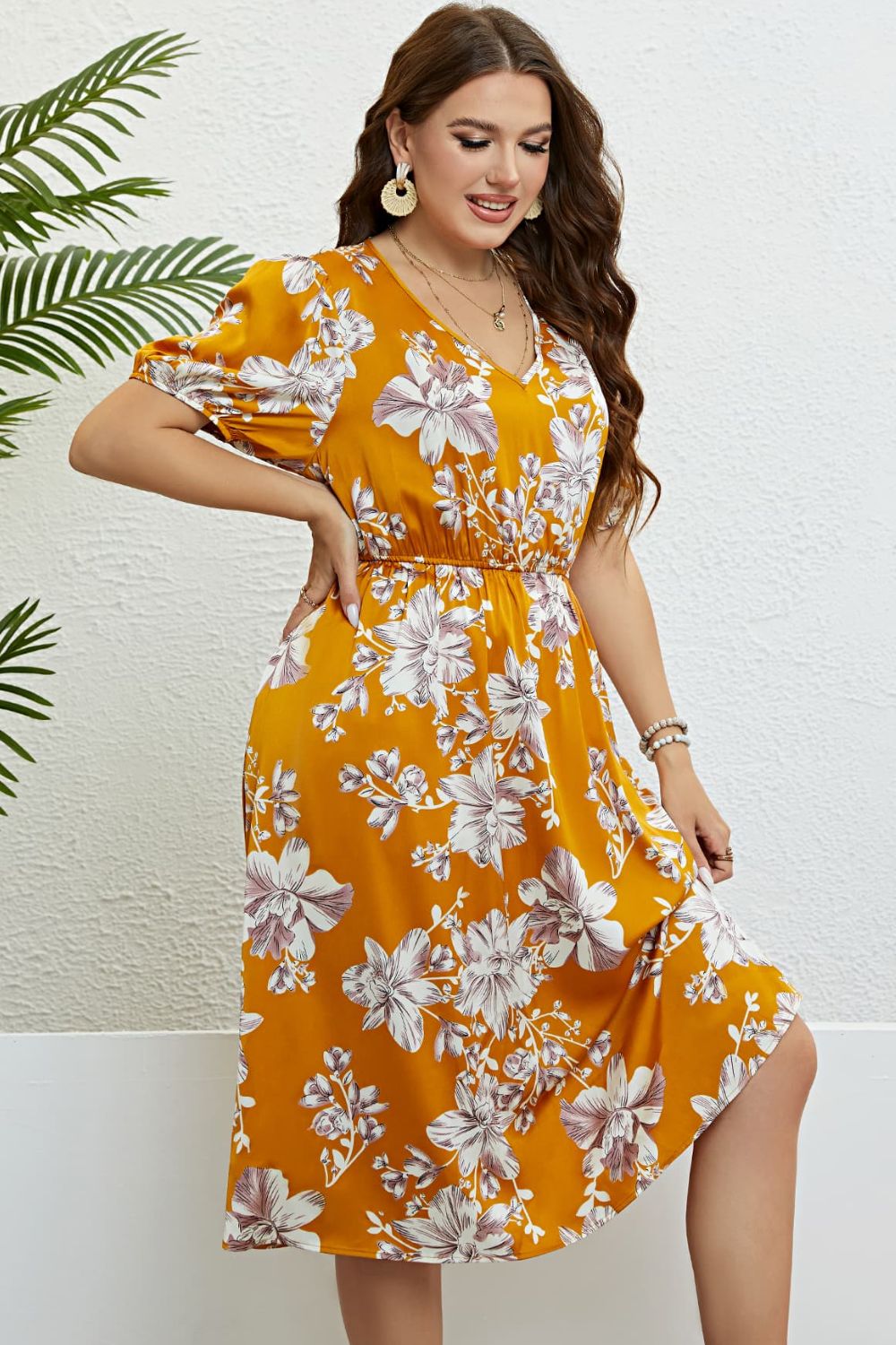 Floral V-Neck Puff Sleeve Dress - nailedmoms
