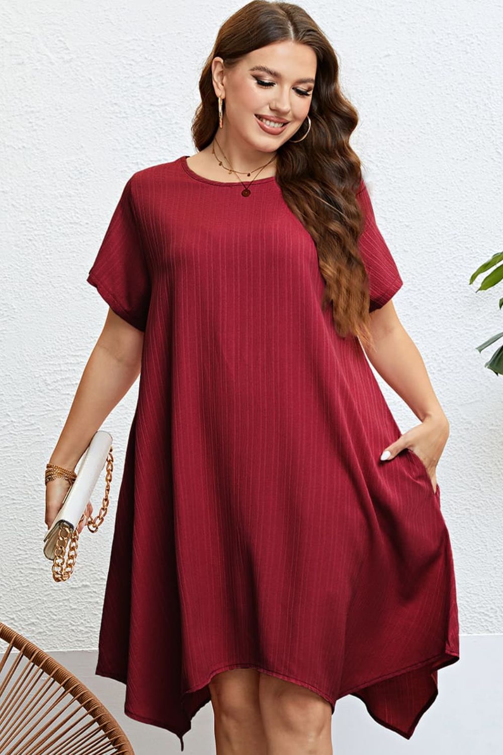 Plus Size Round Neck Handkerchief Hem Dress - nailedmoms