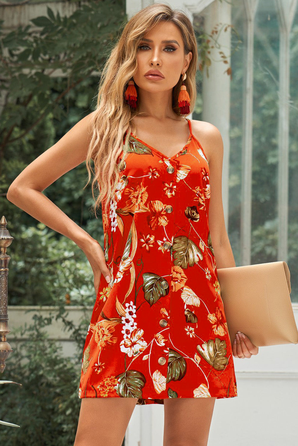 Buttoned Spaghetti Strap Dress - nailedmoms