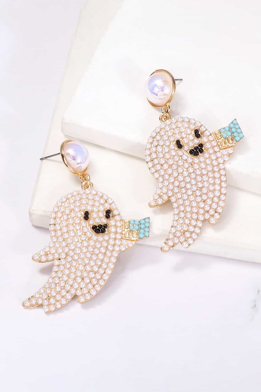 Ghost Shape Synthetic Pearl Dangle Earrings - nailedmoms