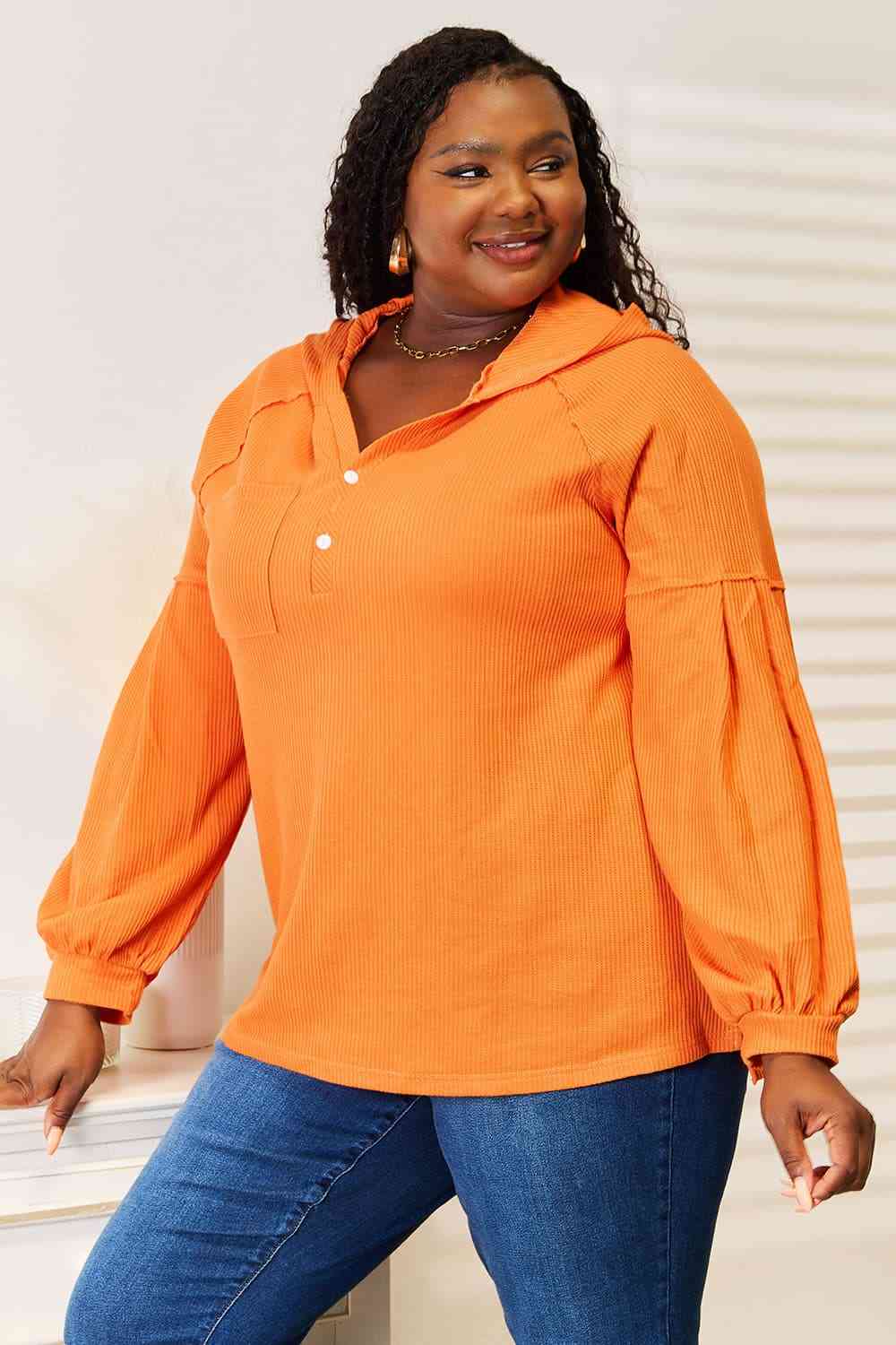 Basic Bae Side Slit Buttoned Waffle Knit Hoodie - nailedmoms