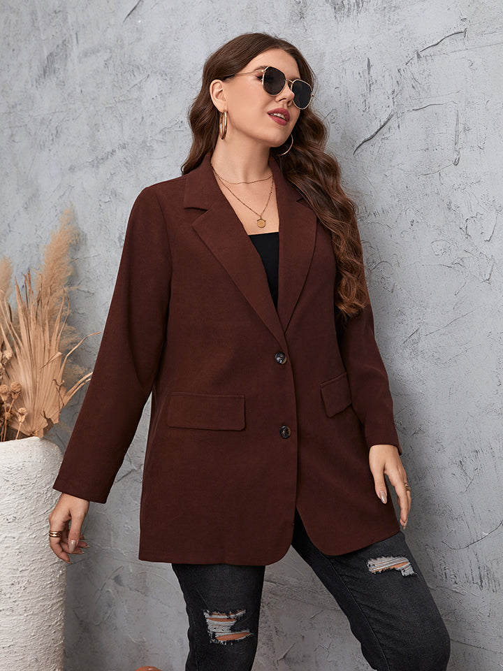 Plus Size Lapel Collar Long Sleeve Blazer - nailedmoms