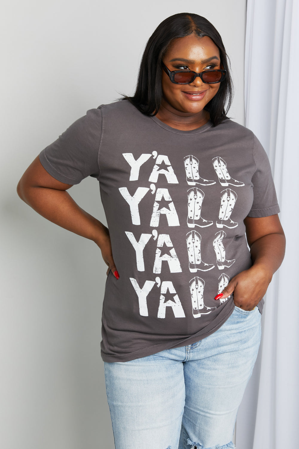 mineB Full Size Y'ALL Cowboy Boots Graphic Tee - nailedmoms