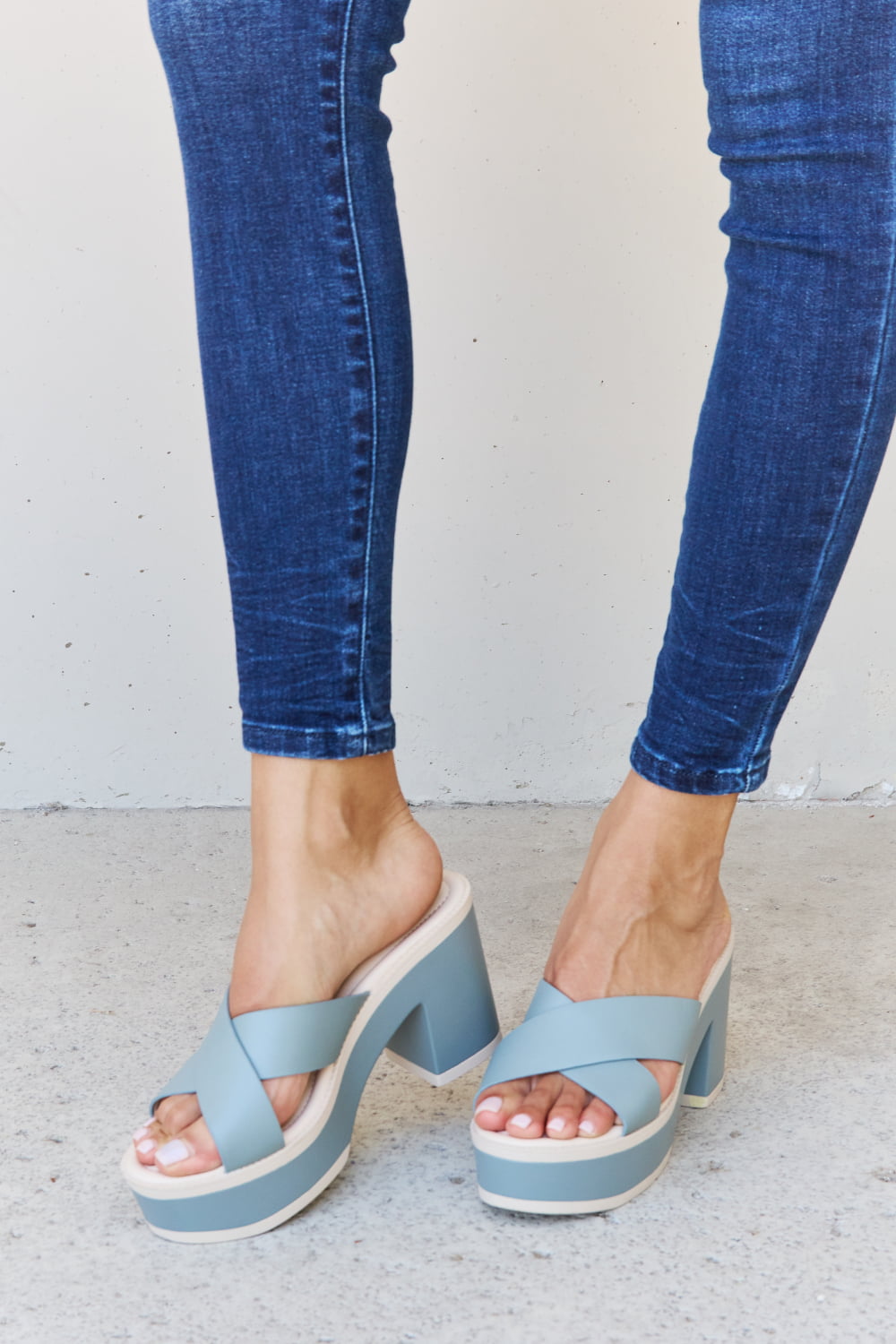 Weeboo Cherish The Moments Contrast Platform Sandals in Misty Blue - nailedmoms