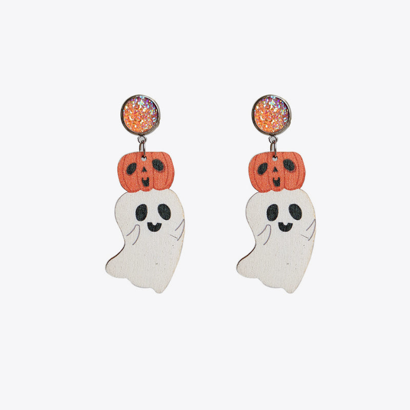 Ghost Shape Wooden Dangle Earrings - nailedmoms