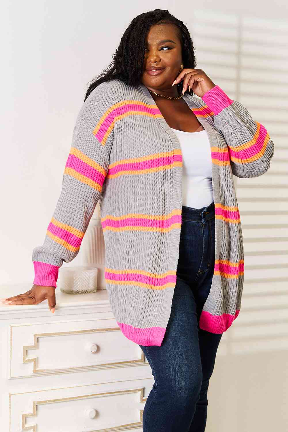 Woven Right Ribbed Long Sleeve Cardigan - nailedmoms
