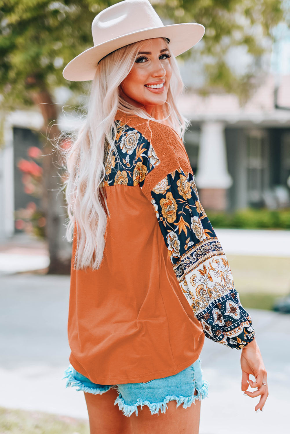 Floral Drop Shoulder Round Neck Top - nailedmoms