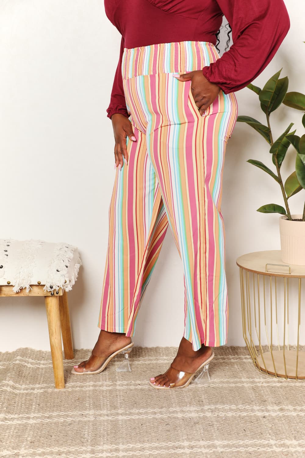 Double Take Striped Smocked Waist Pants with Pockets - nailedmoms