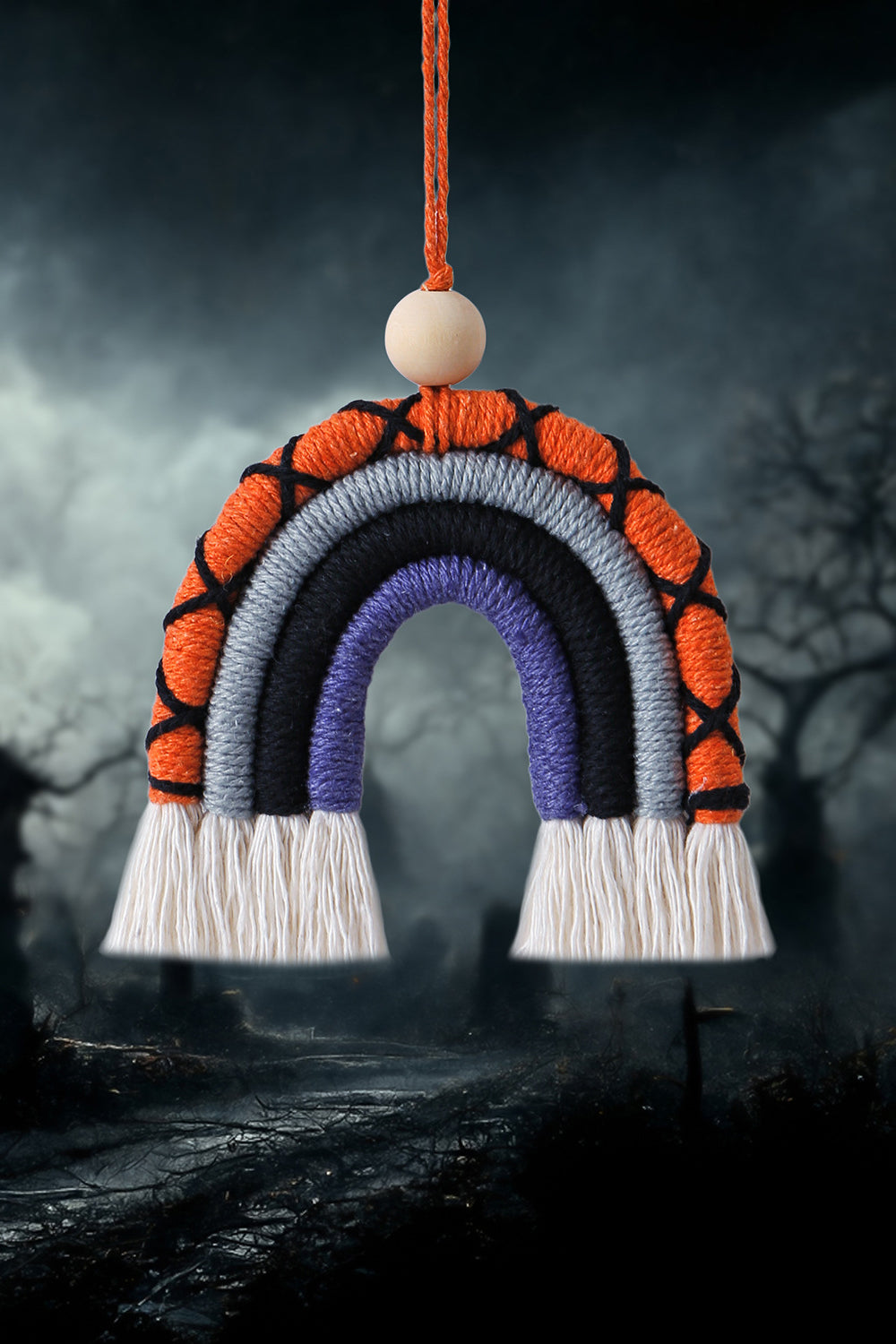 Fringe Macrame Rainbow Shape Wood Bead Cotton Keychain - nailedmoms