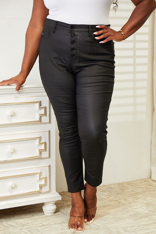 Kancan Full Size High Rise Black Coated Ankle Skinny Jeans - nailedmoms