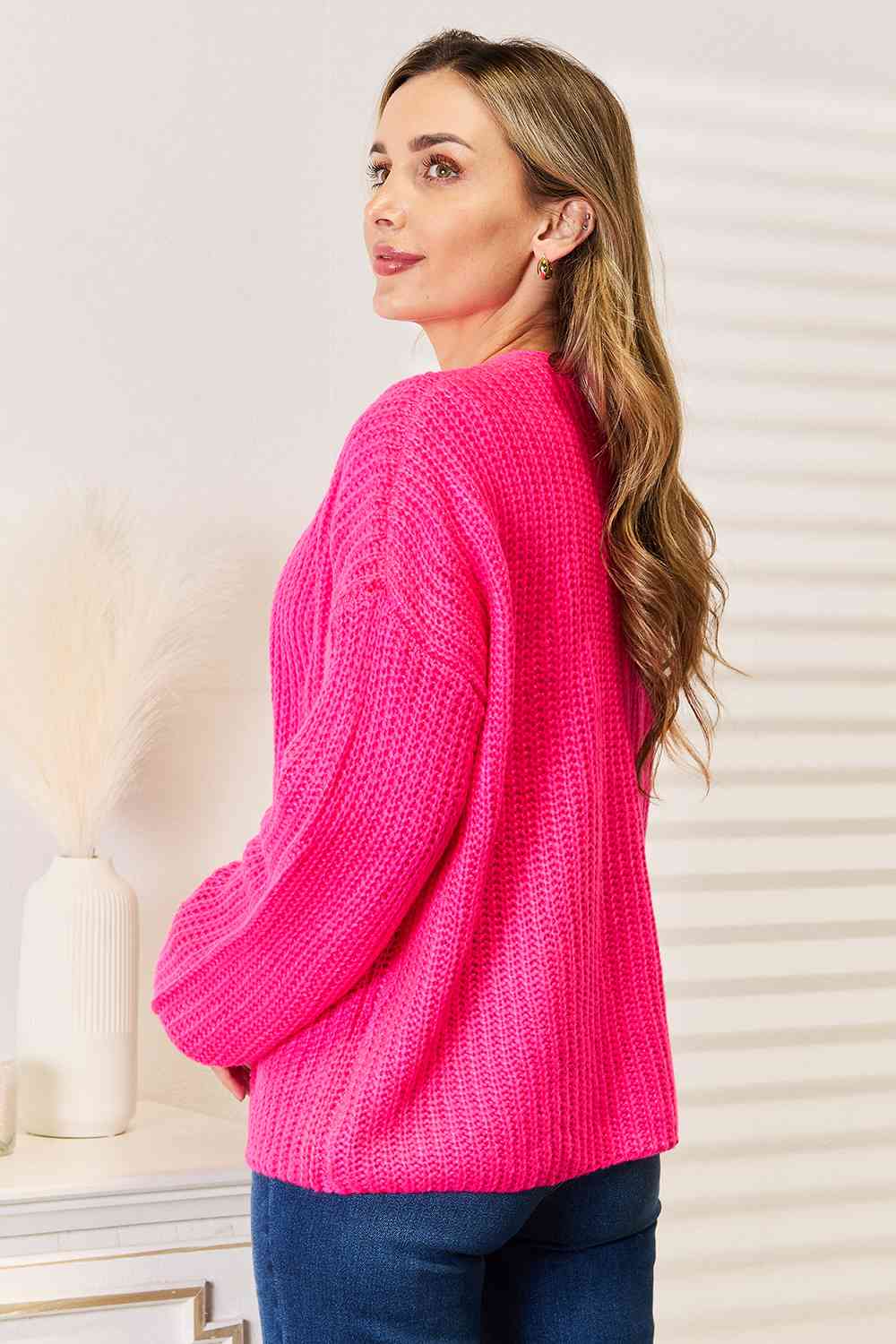 Woven Right Rib-Knit Open Front Drop Shoulder Cardigan - nailedmoms