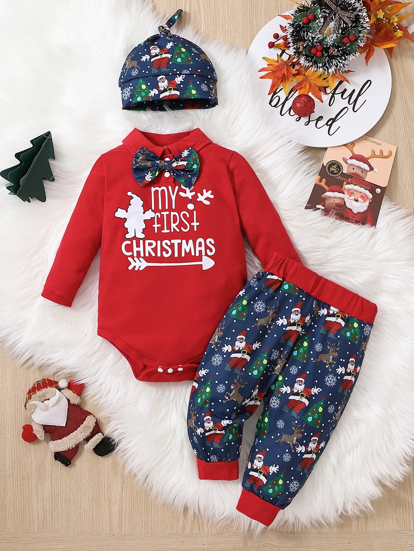 Printed Bow Front Collared Neck Bodysuit and Pants Set - nailedmoms
