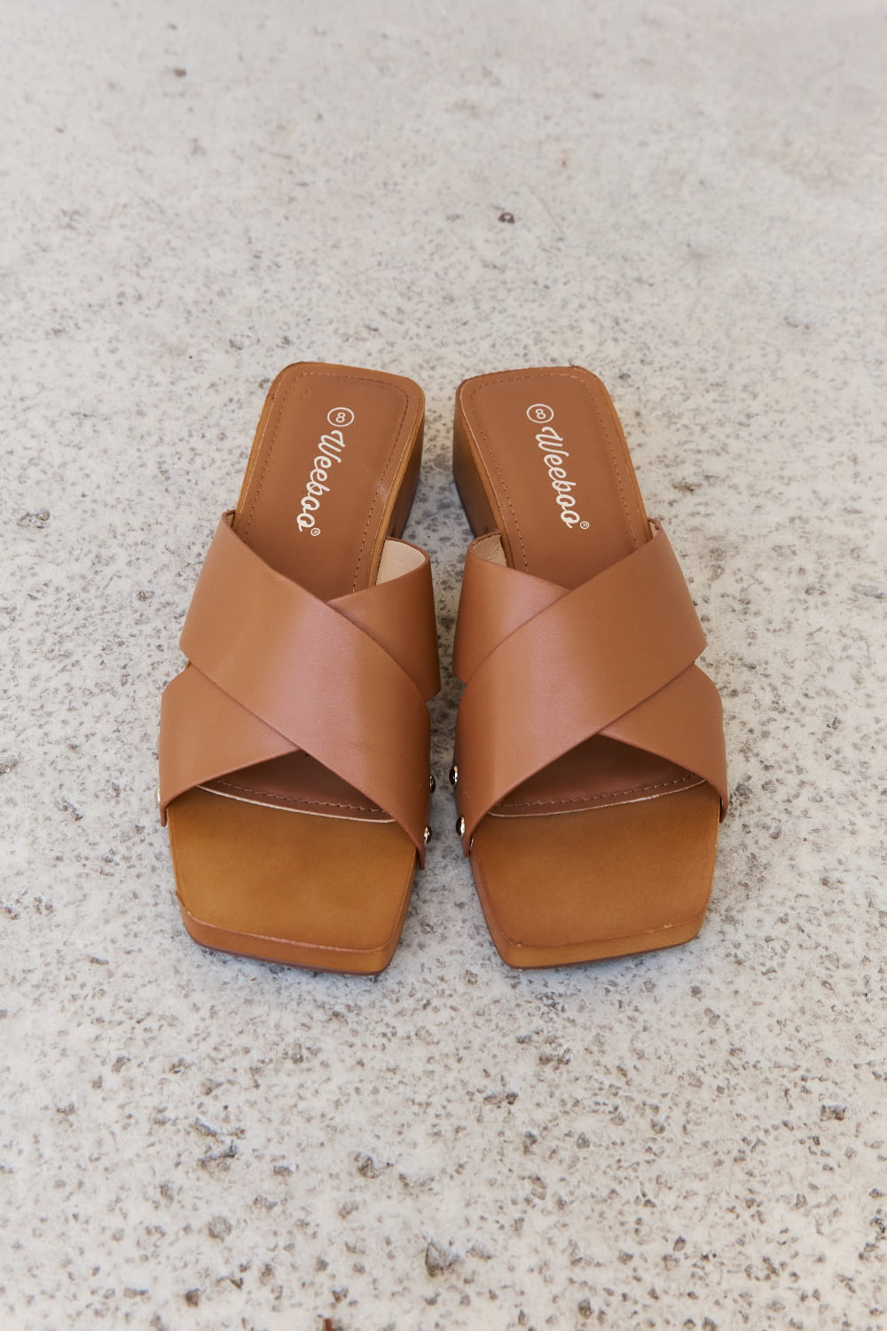 Weeboo Step Into Summer Criss Cross Wooden Clog Mule in Brown - nailedmoms