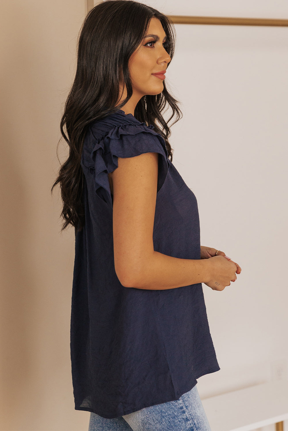 Tie-Neck Flutter Sleeve Blouse - nailedmoms