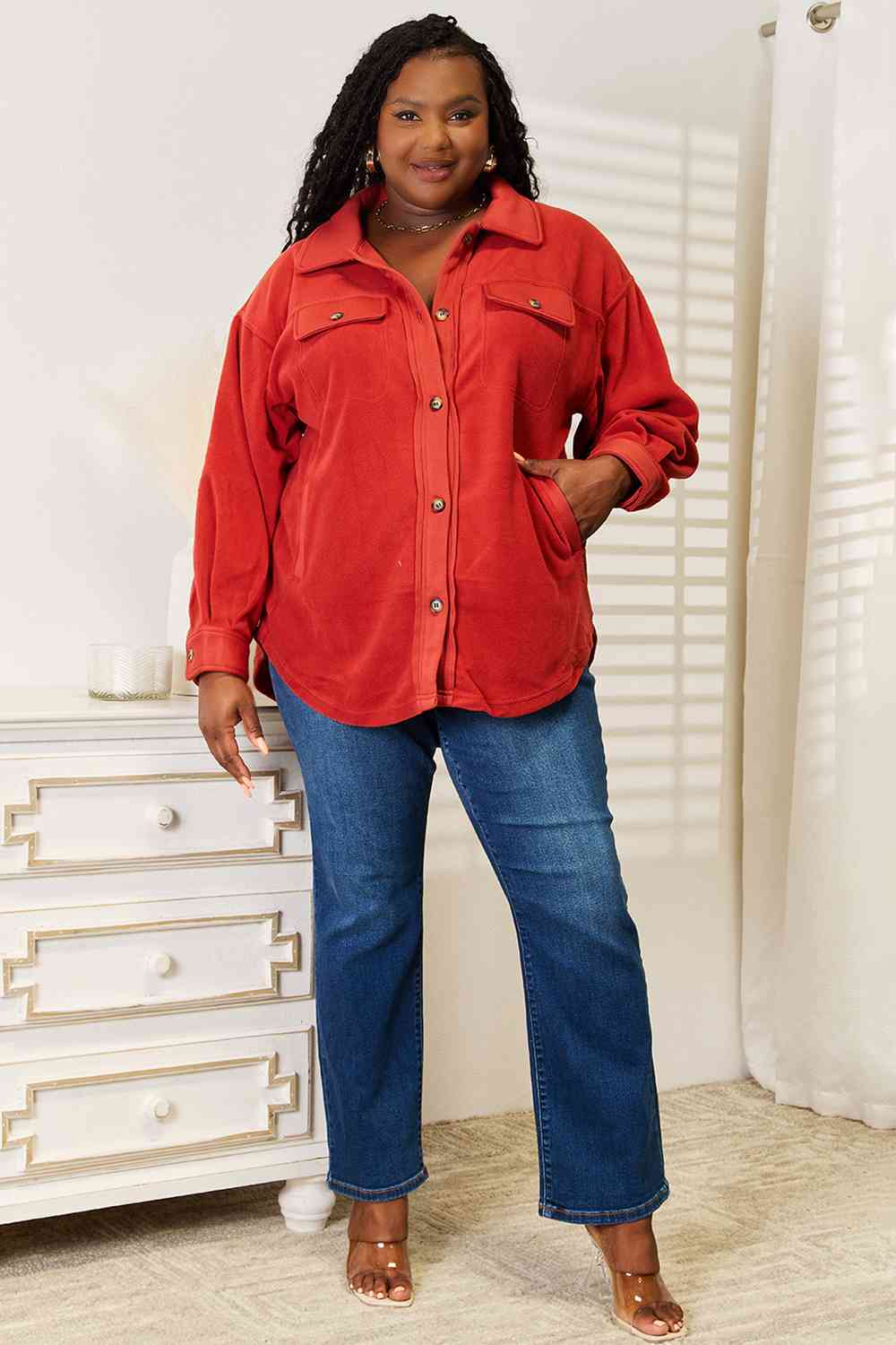 Heimish Cozy Girl Full Size Button Down Shacket - nailedmoms