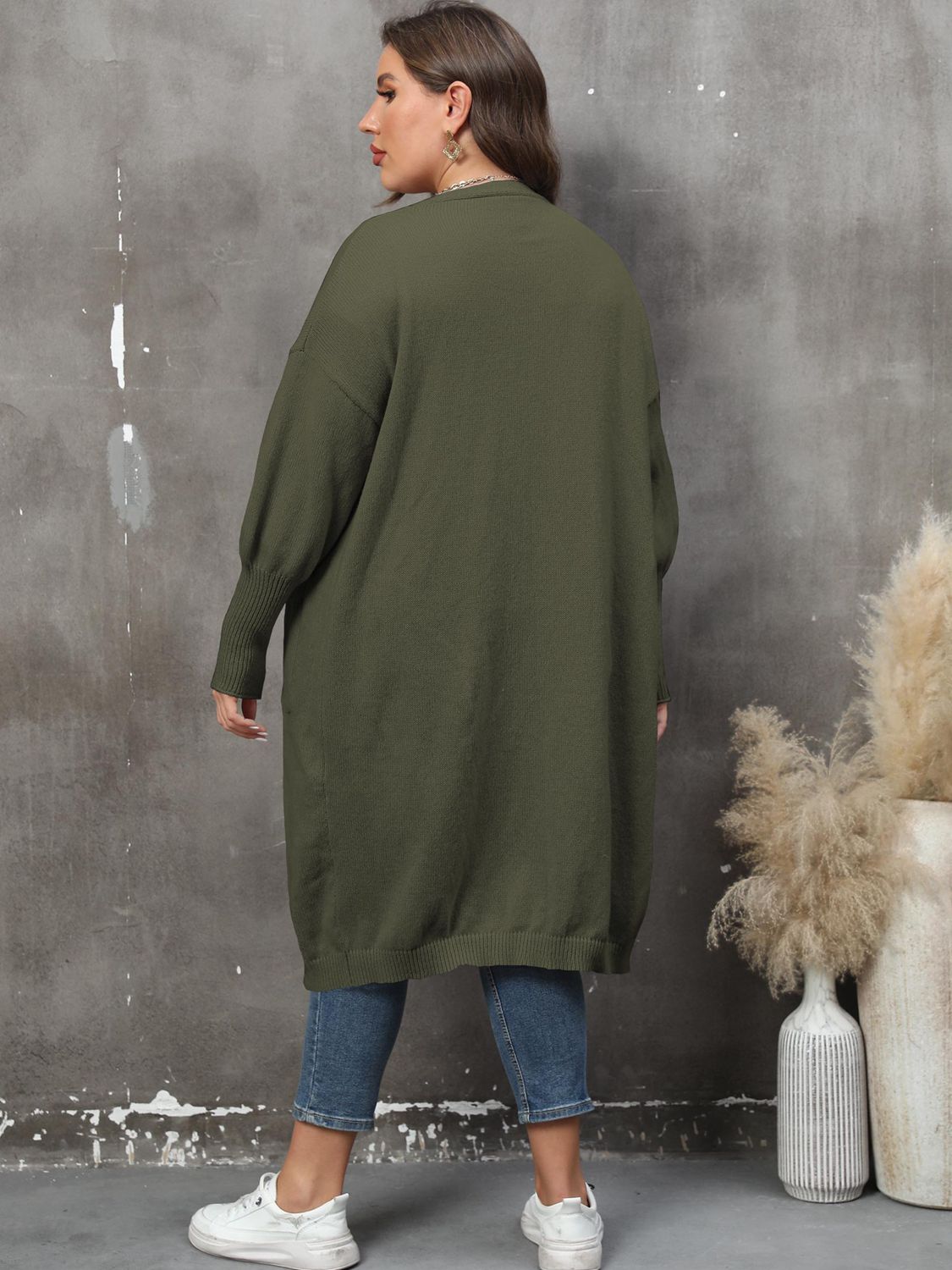Plus Size Long Sleeve Pocketed Cardigan - nailedmoms