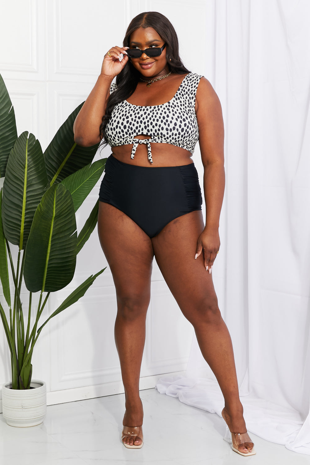 Marina West Swim Sanibel Crop Swim Top and Ruched Bottoms Set in Black - nailedmoms