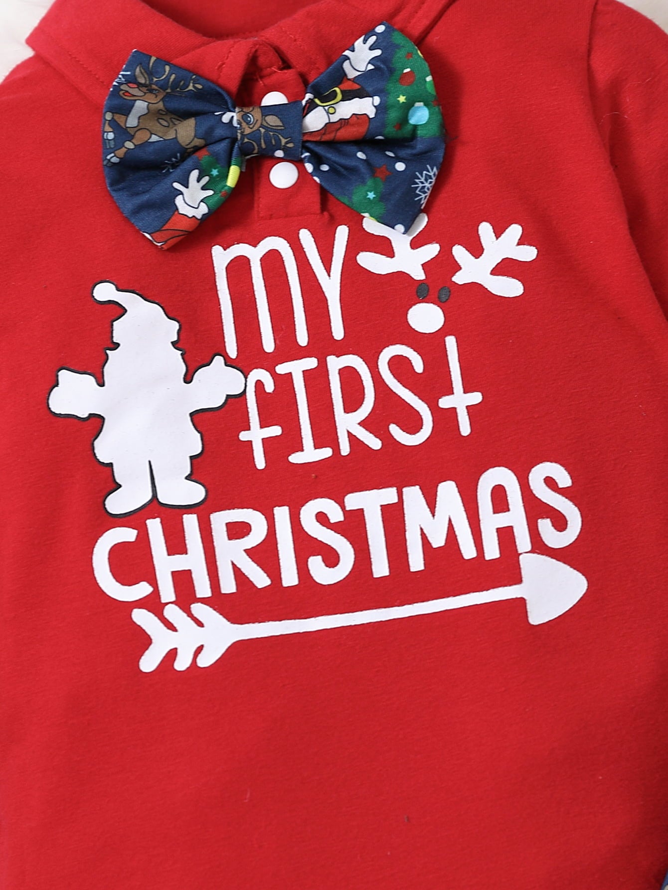 Printed Bow Front Collared Neck Bodysuit and Pants Set - nailedmoms