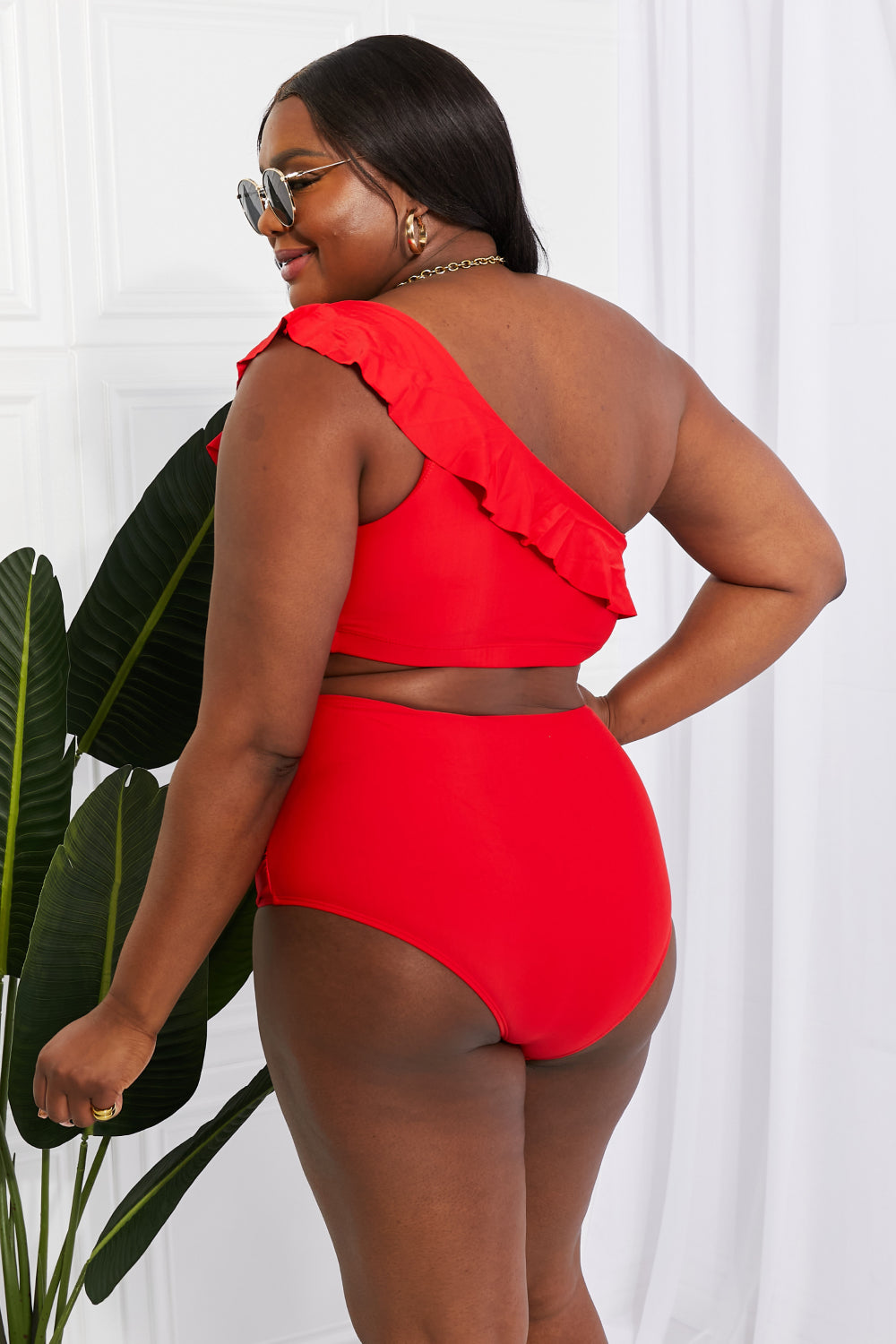 Marina West Swim Seaside Romance Ruffle One-Shoulder Bikini in Red - nailedmoms