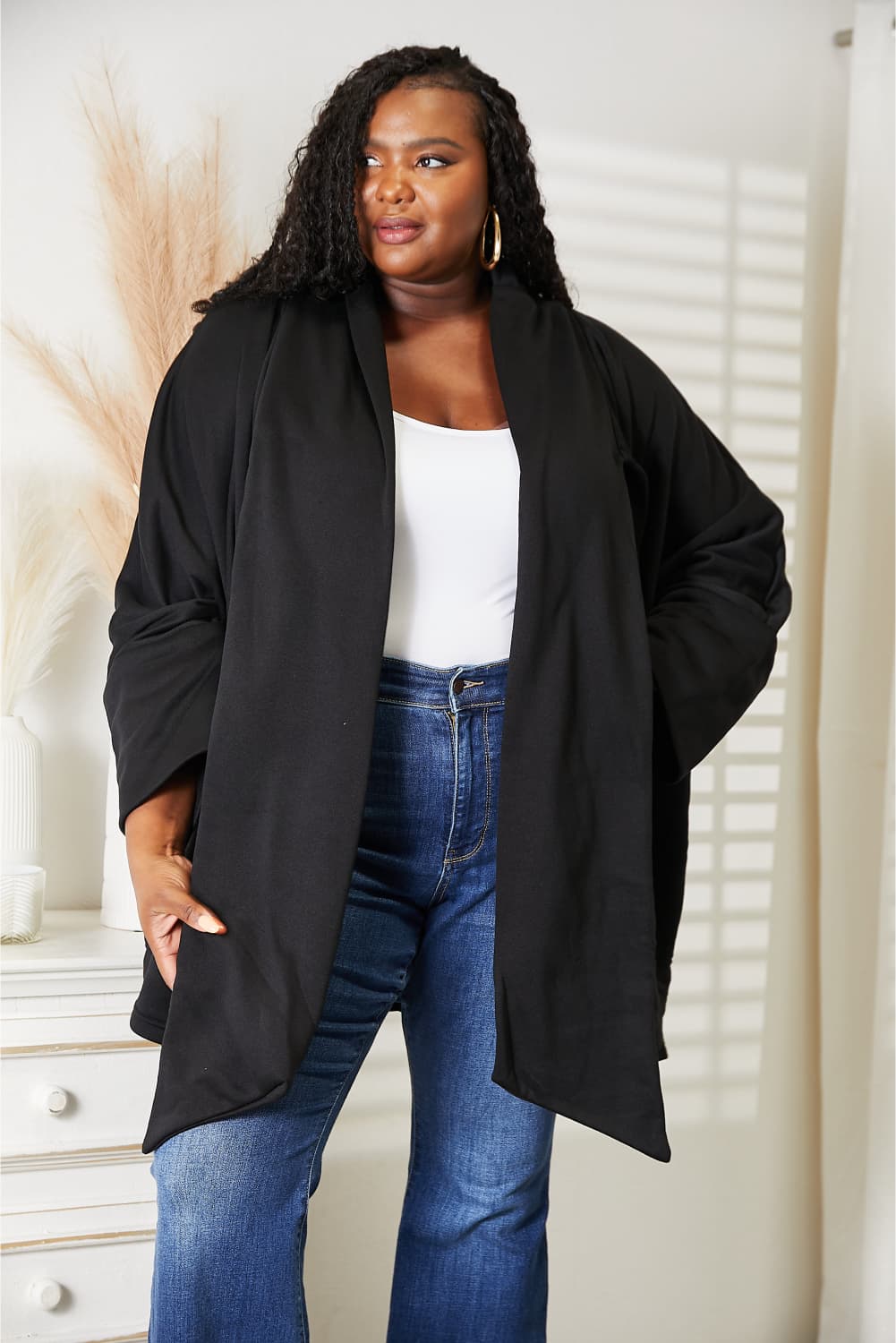 HEYSON Full Size Open Front Cardigan with Scarf Design - nailedmoms