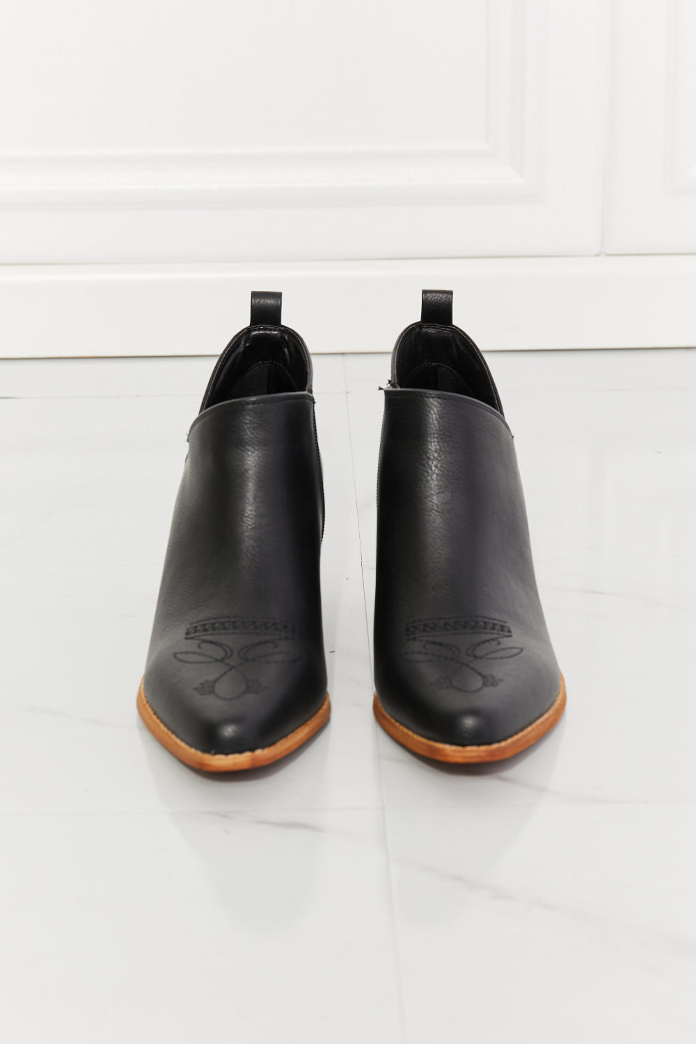 MMShoes Trust Yourself Embroidered Crossover Cowboy Bootie in Black - nailedmoms
