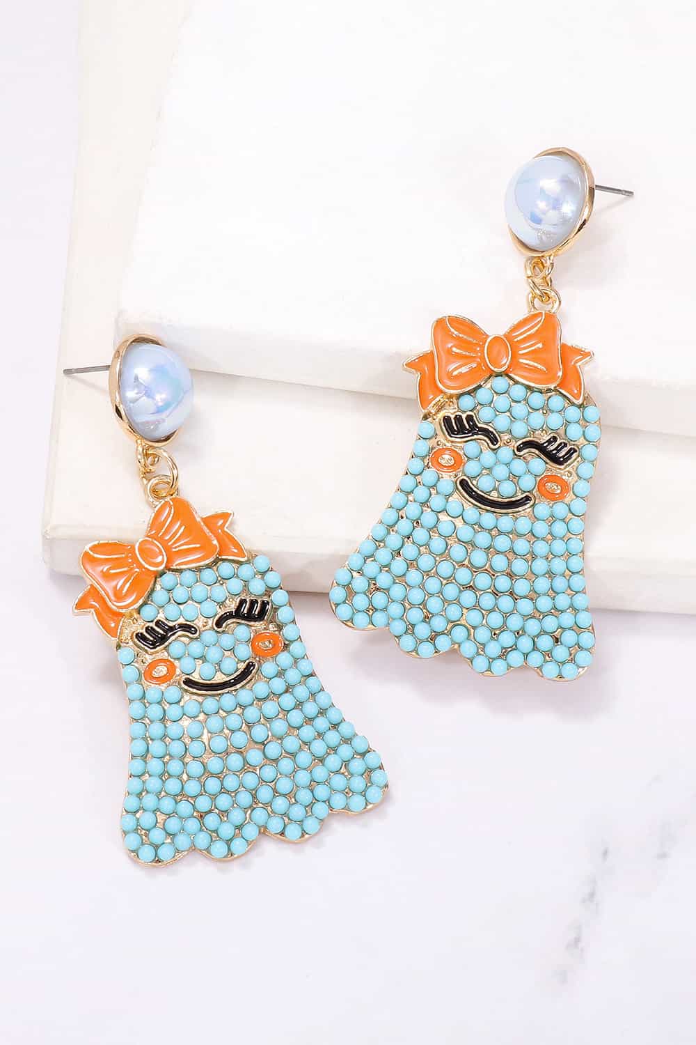 Smiling Ghost Shape Synthetic Pearl Earrings - nailedmoms