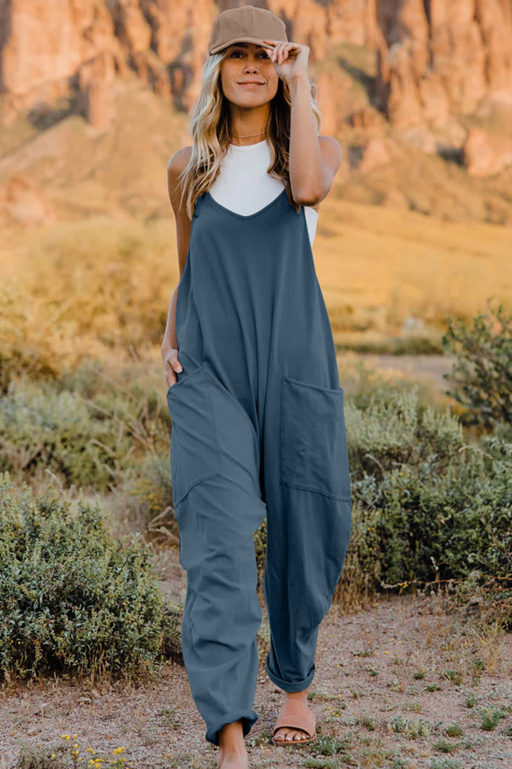 Double Take  V-Neck Sleeveless Jumpsuit with Pocket - nailedmoms