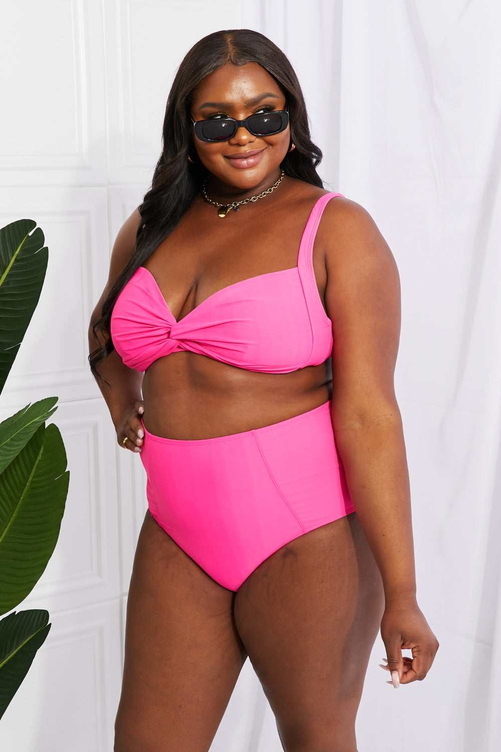 Marina West Swim Take A Dip Twist High-Rise Bikini in Pink - nailedmoms