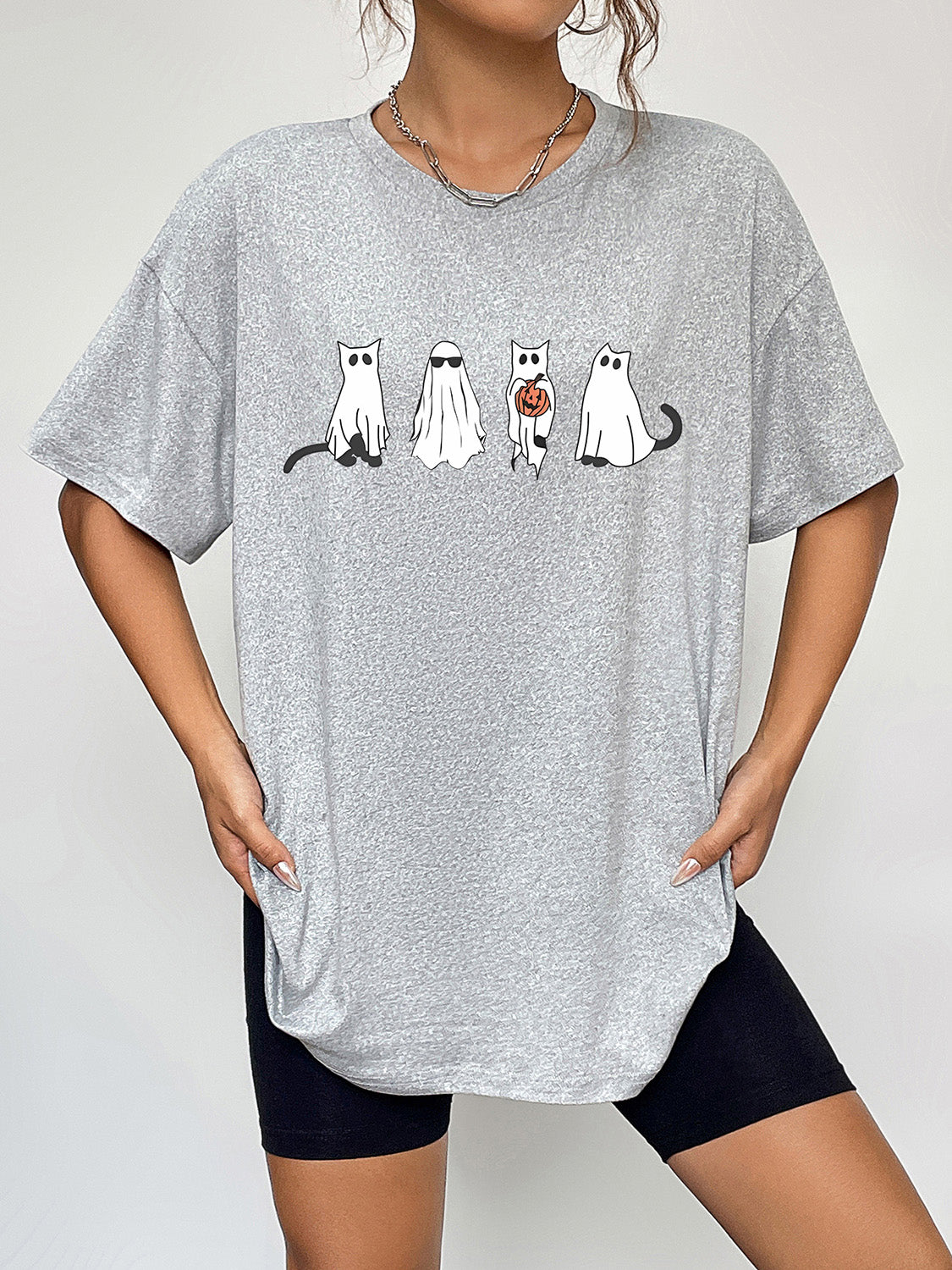 Round Neck Short Sleeve Ghost Graphic T-Shirt - nailedmoms