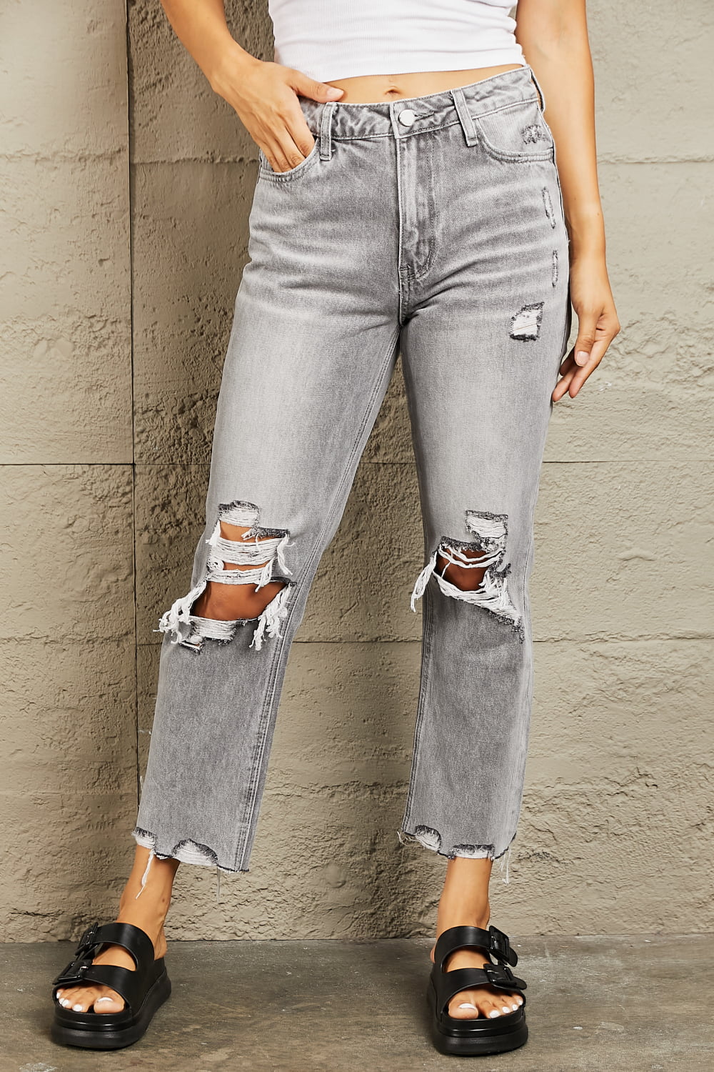 BAYEAS High Waisted Cropped Straight Jeans - nailedmoms