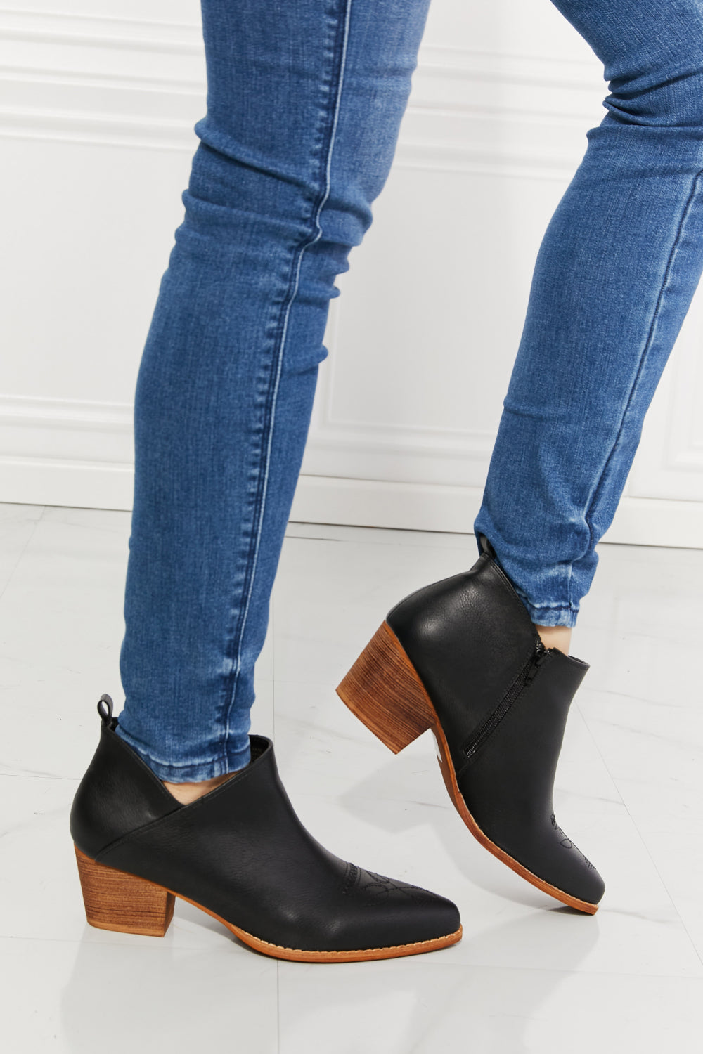 MMShoes Trust Yourself Embroidered Crossover Cowboy Bootie in Black - nailedmoms