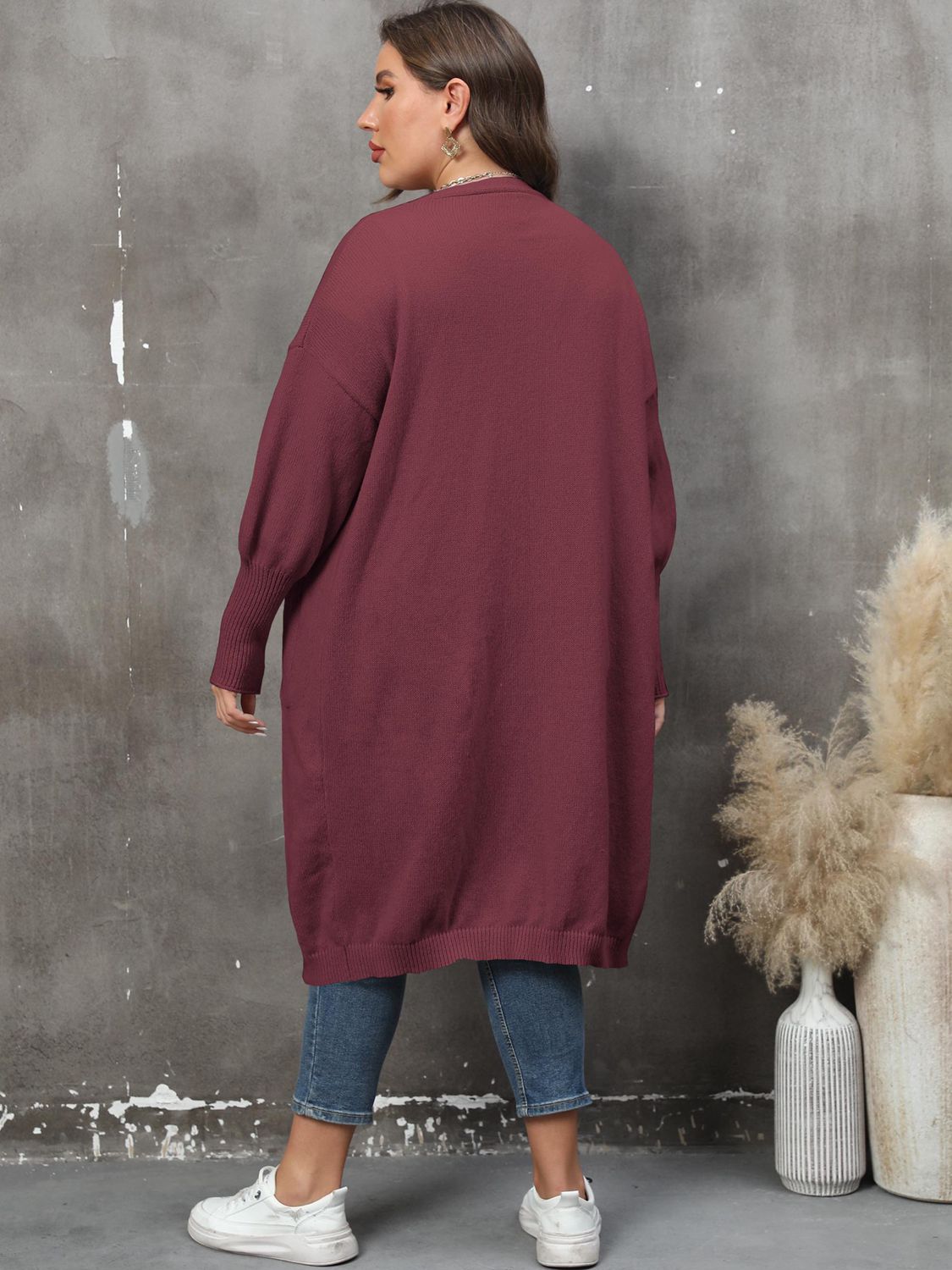 Plus Size Long Sleeve Pocketed Cardigan - nailedmoms