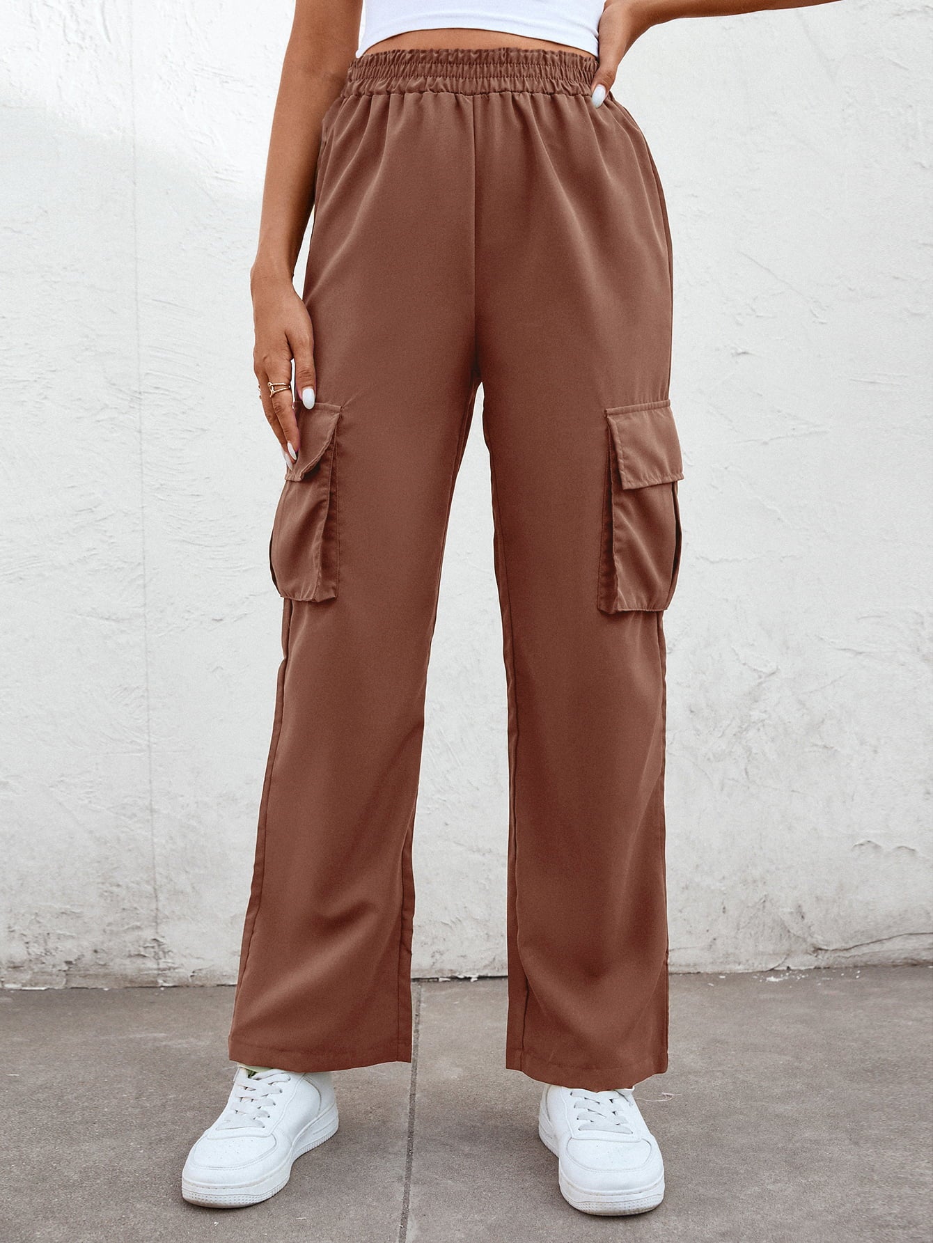 Elastic Waist Straight Leg Cargo Pants - nailedmoms