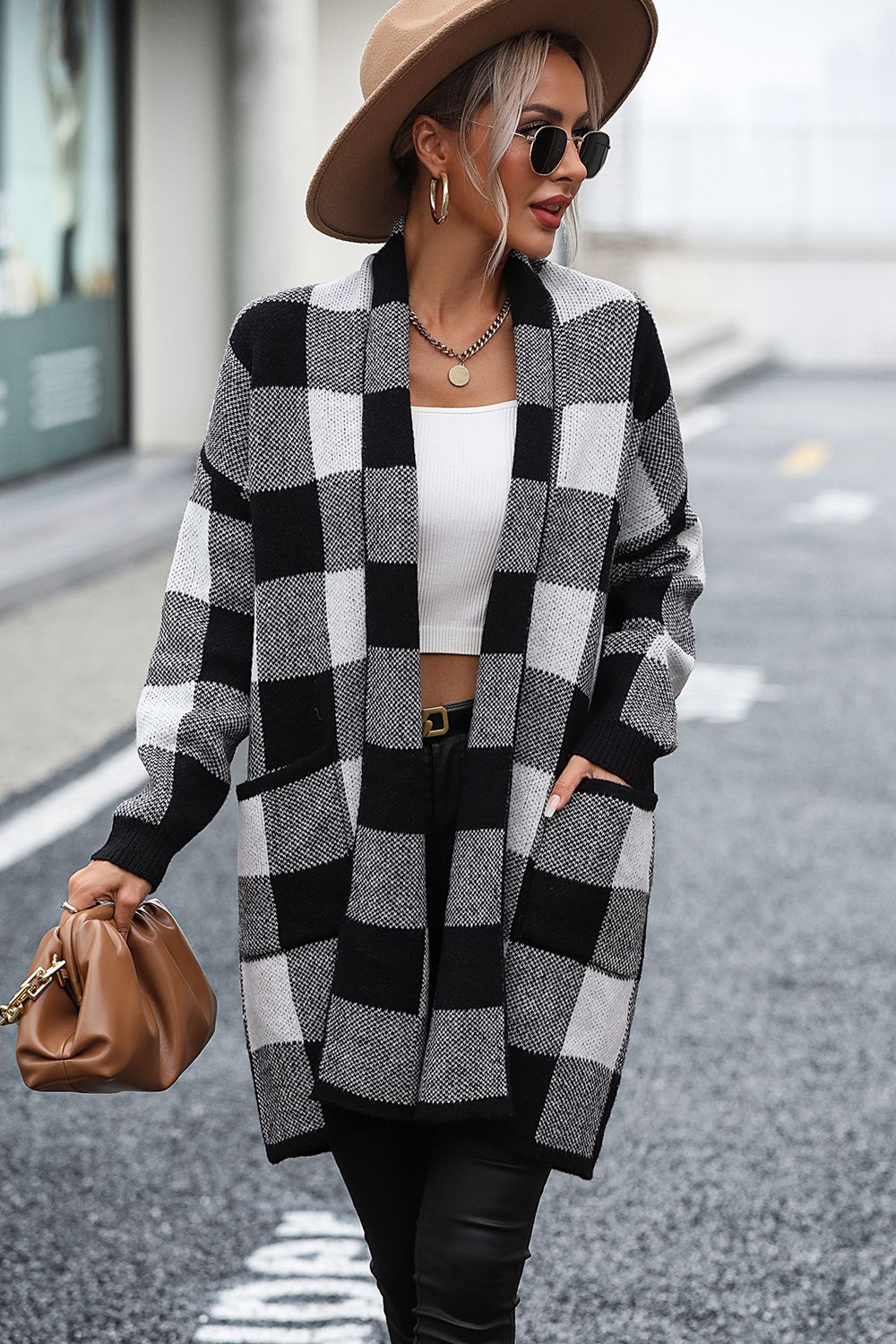 Plaid Dropped Shoulder Cardigan with Pocket - nailedmoms