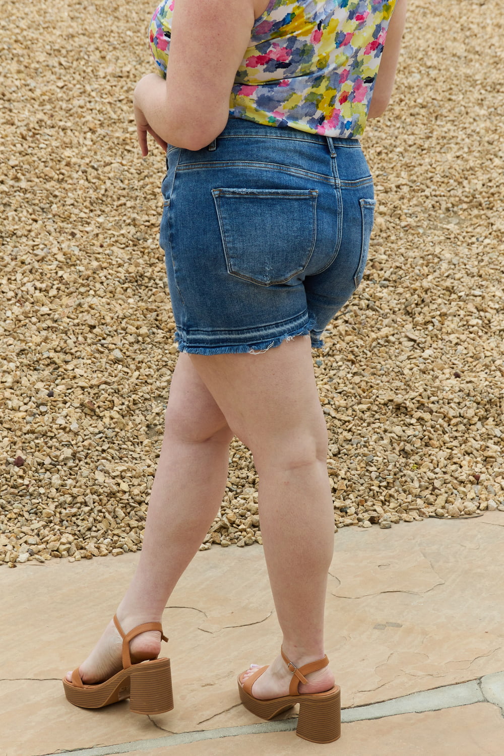 RISEN Maya Full Size Mid Rise Asymetrical Shorts - nailedmoms
