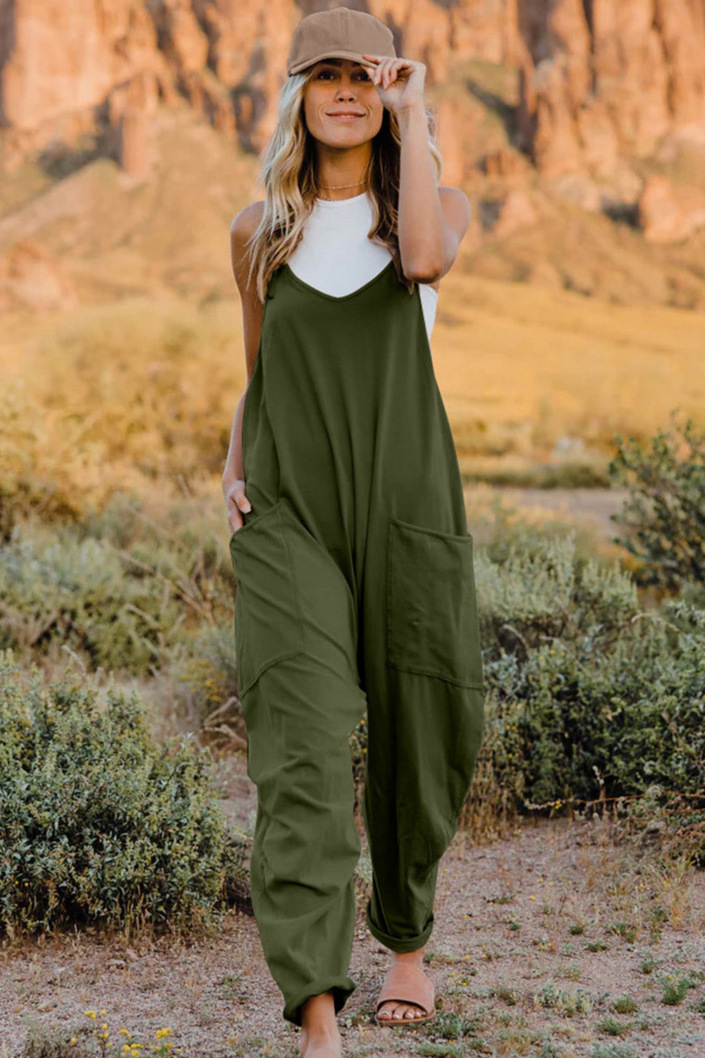 Double Take  V-Neck Sleeveless Jumpsuit with Pocket - nailedmoms